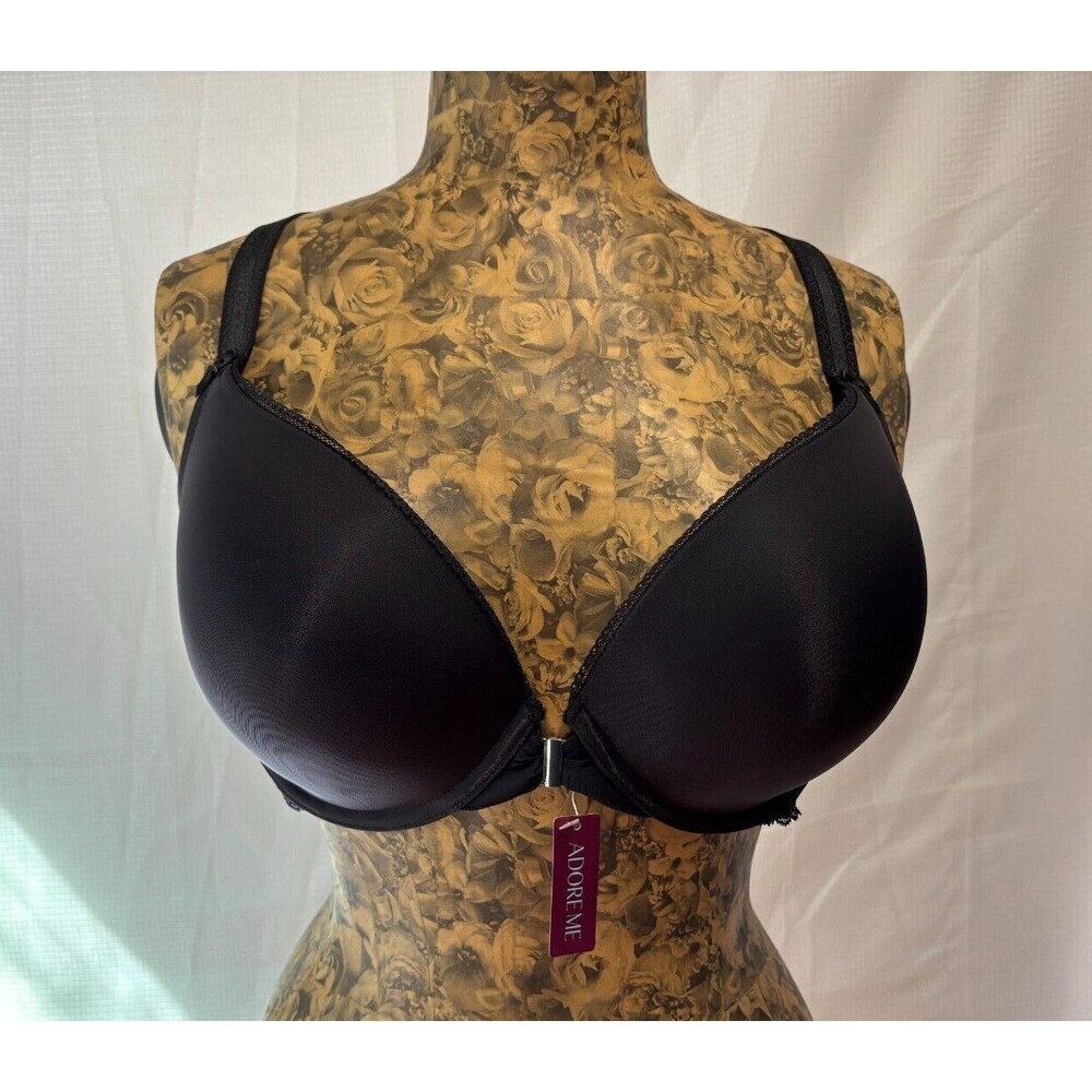 NWT Adore Me Black Front Latching Bra with Laced Back Size Women's 38DD